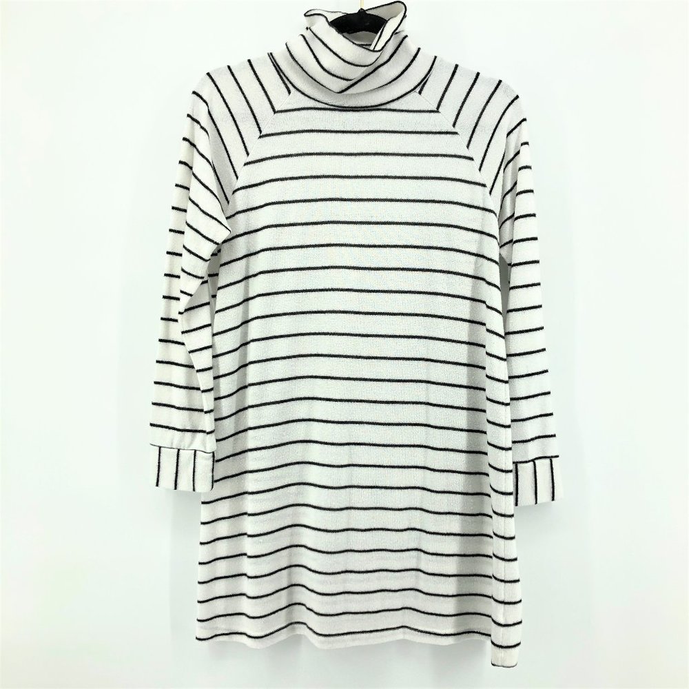 SHORE Nautical Striped Black White Tunic Turtleneck Sweater Coverup